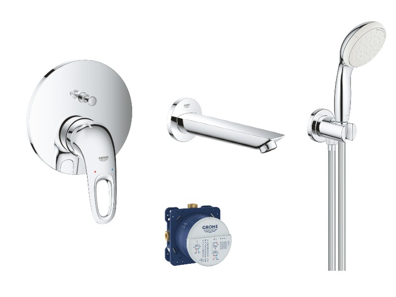 Grohe Baterie de cada grohe eurostyle 24049003, 1/2'', incastrat, diverter, 170 mm, 1.5 m, 2 pulverizari, anti-calcar, crom