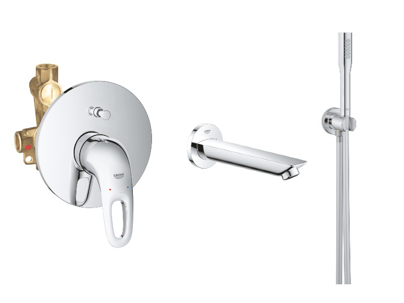 Grohe Baterie de cada grohe eurostyle 33637003, 1/2'', incastrat, diverter, 170 mm, 1.5 m, 1 pulverizare, anti-calcar, crom