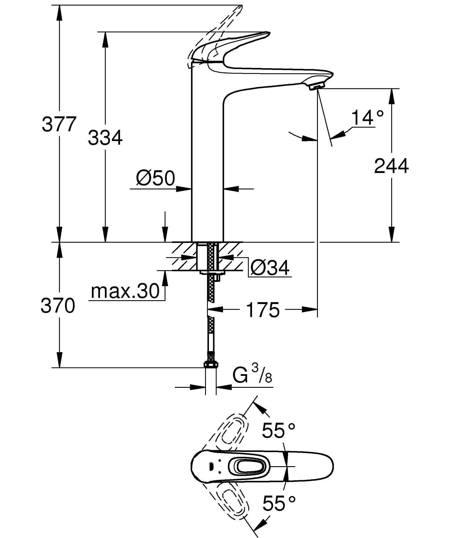 Baterie lavoar Grohe 23570003, lavoar Eurostyle, tip comanda monocoman