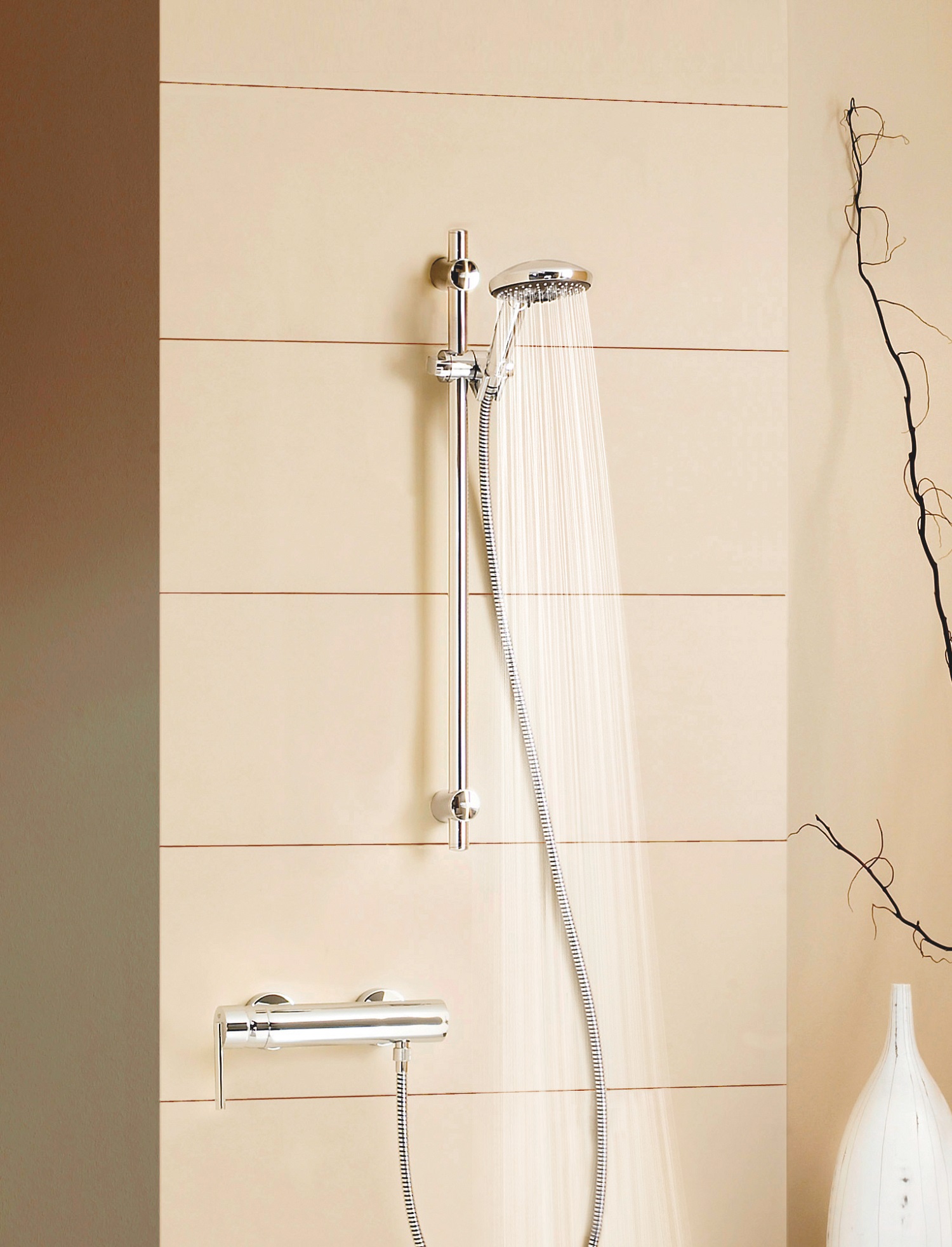 Baterie dus Grohe 25252001, 1 bar, 281 mm, 91 mm, 2 orificii instalare, 1/2 dimensiune racord furtun, Crom