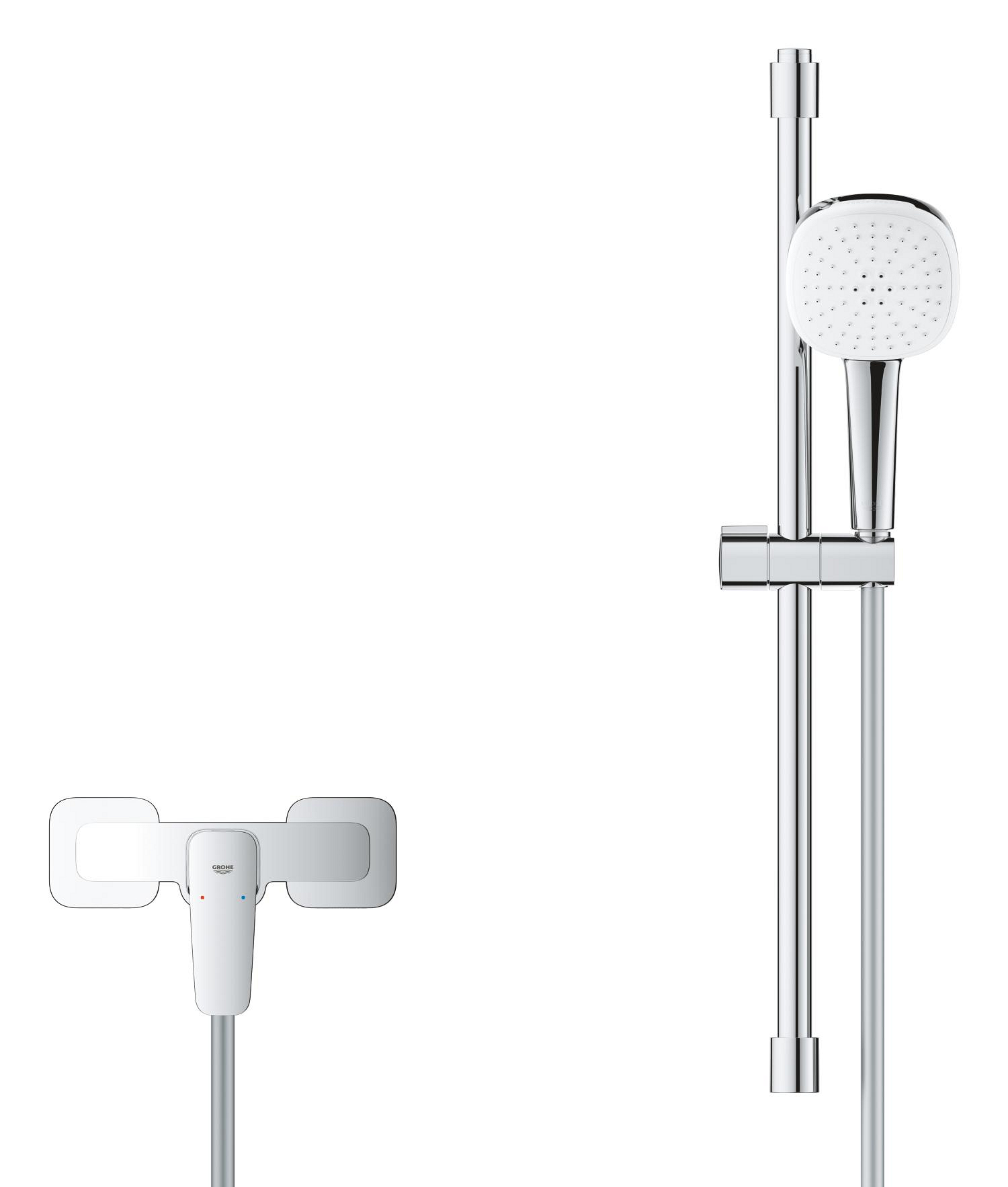 Baterie dus Grohe 1018250000, 0.8 bar, 145 mm, 214 mm, 110 mm, 1.75 m, 600 mm, 2 orificii instalare, Crom