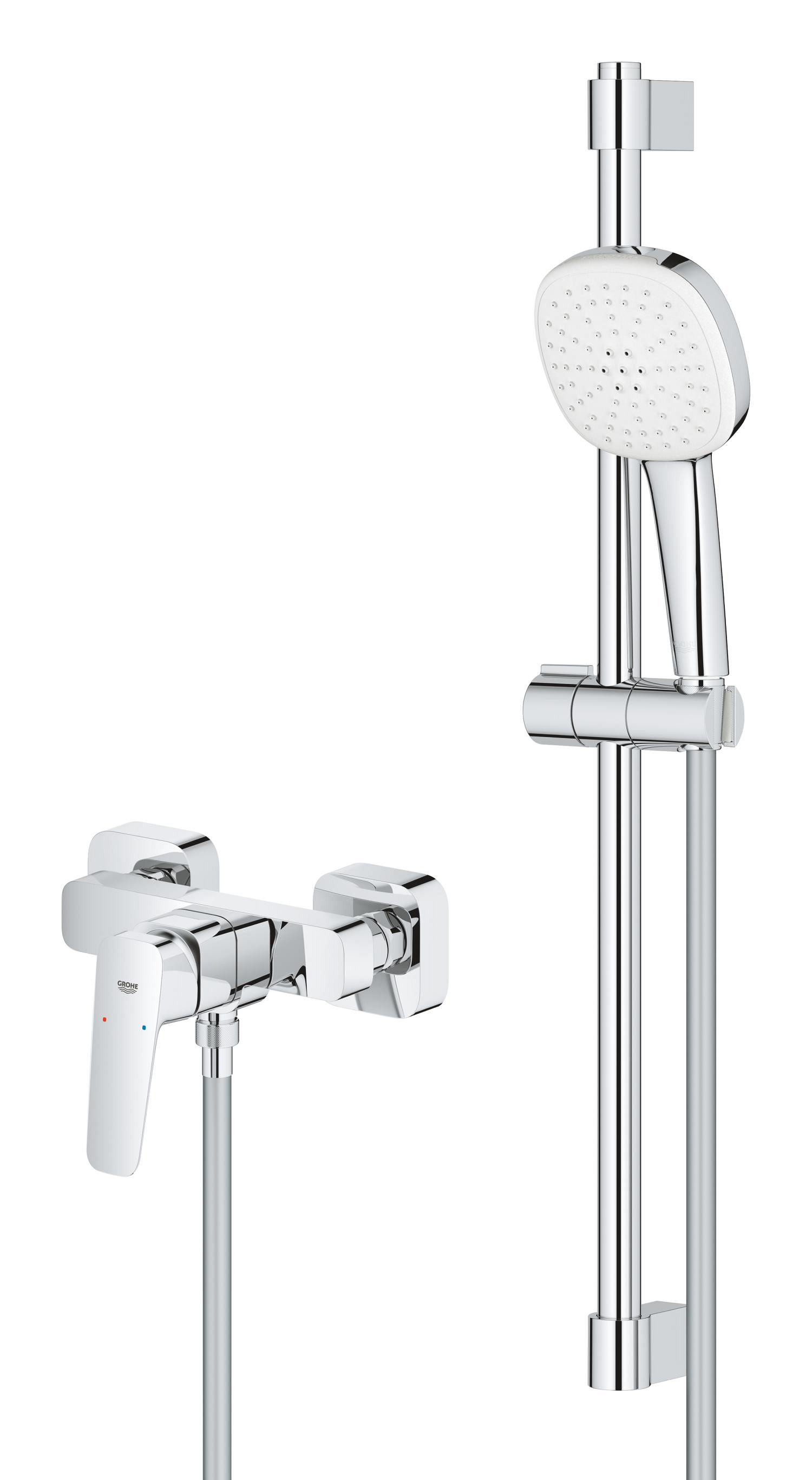 Baterie dus Grohe 1018250000, 0.8 bar, 145 mm, 214 mm, 110 mm, 1.75 m, 600 mm, 2 orificii instalare, Crom