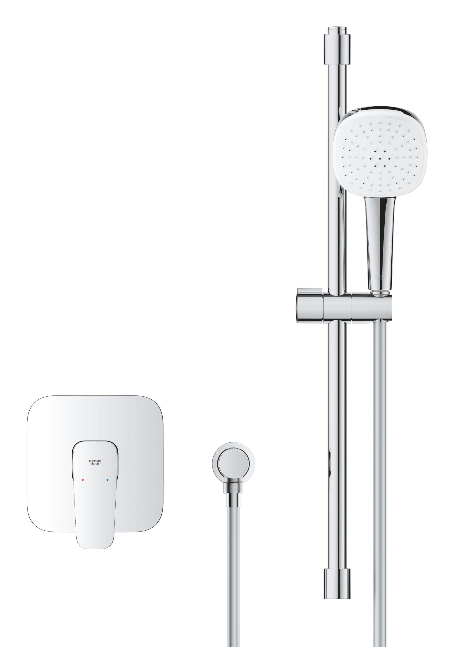 Baterie dus Grohe 1053350000, 0.8 bar, 146 mm, 158 mm, 110 mm, 1.75 m, 600 mm, 2 orificii instalare, Crom