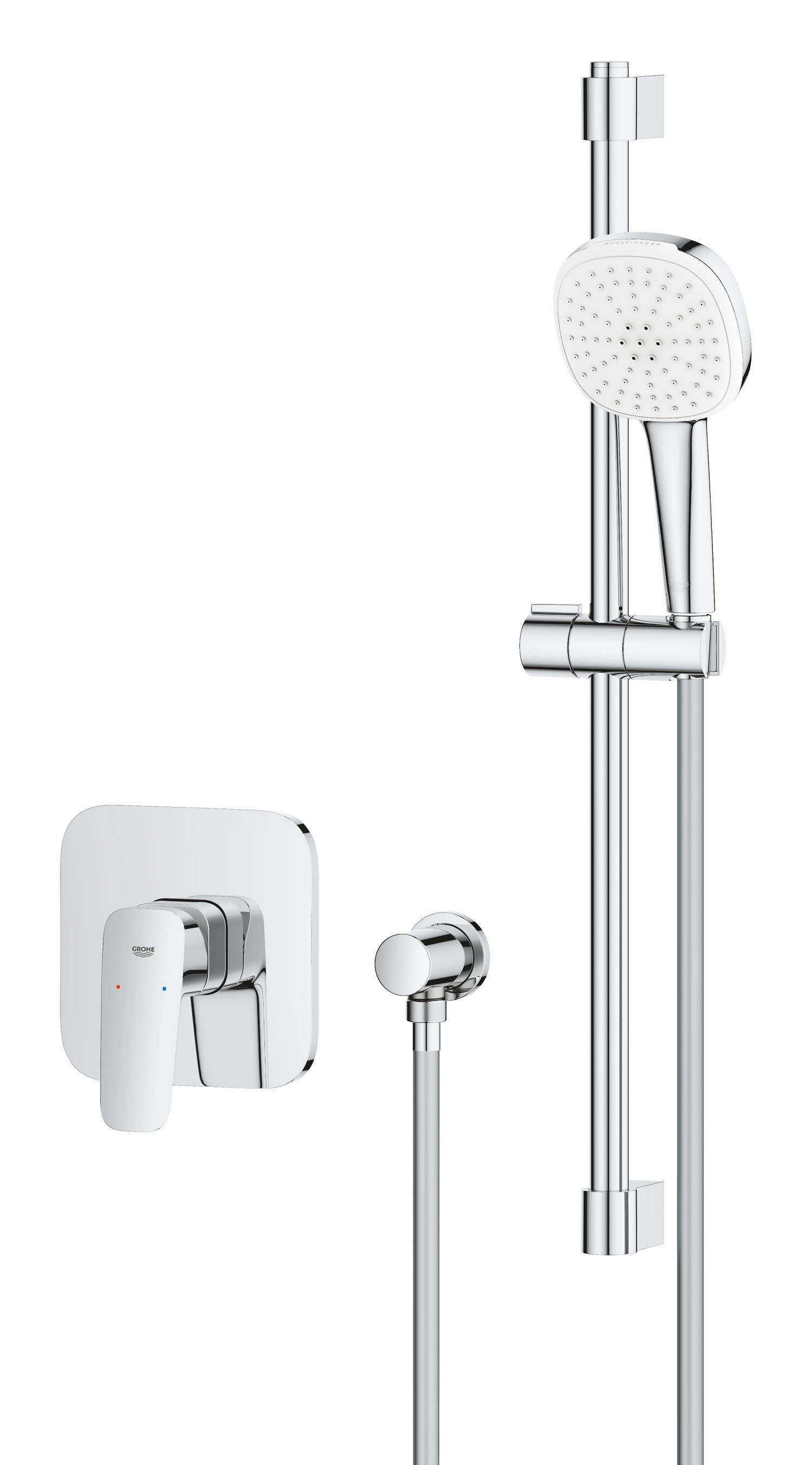 Baterie dus Grohe 1053350000, 0.8 bar, 146 mm, 158 mm, 110 mm, 1.75 m, 600 mm, 2 orificii instalare, Crom