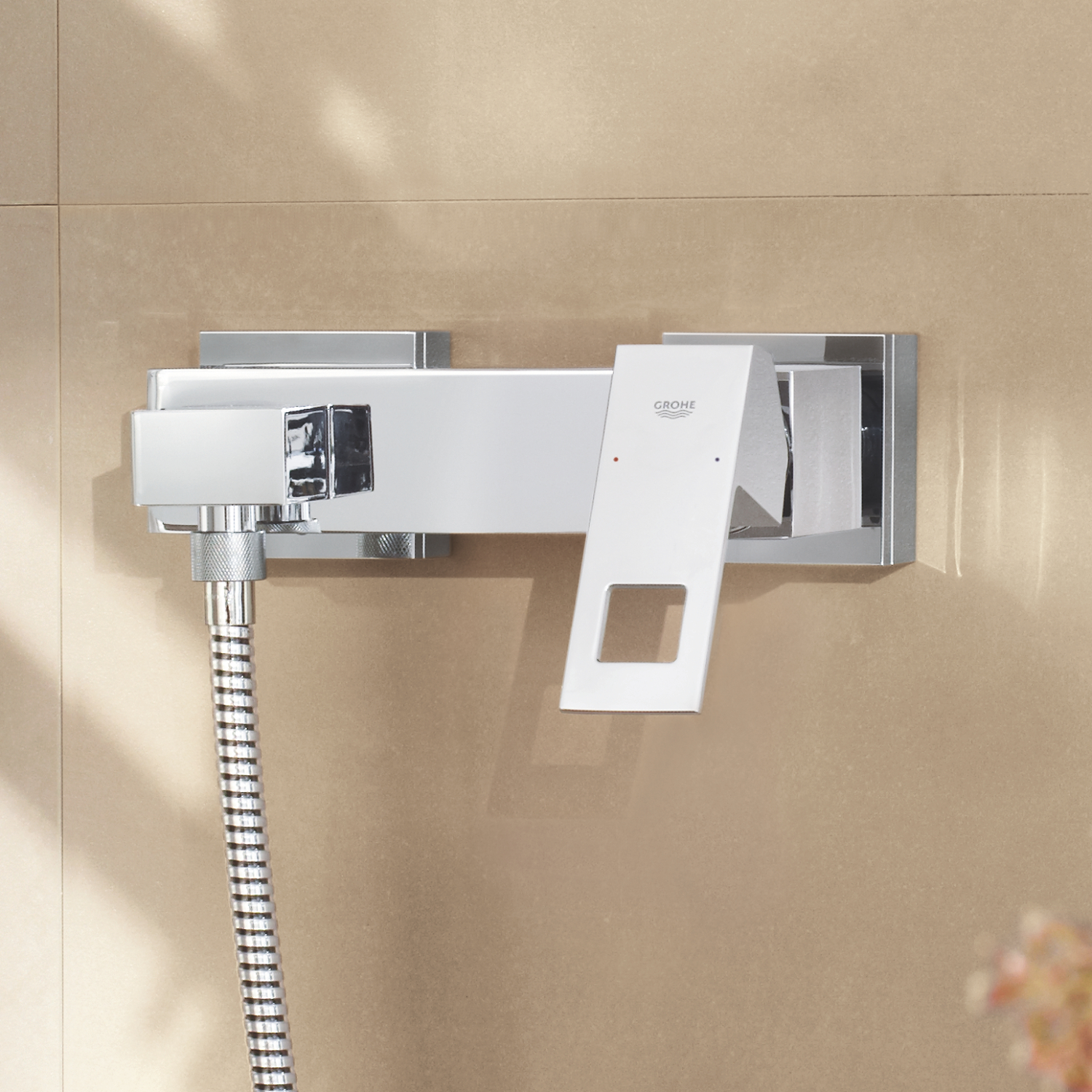 Baterie dus Grohe 23145000, 1 bar, 222 mm, 114 mm, 2 orificii instalare, 1/2 dimensiune racord furtun, Crom