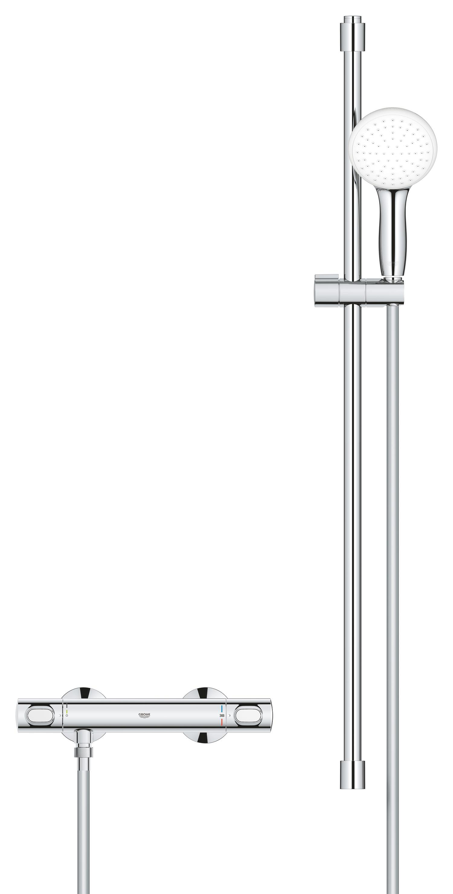 Baterie dus Grohe 34797001, 0.8 bar, 81 mm, 305 mm, 110 mm, 1.5 m, 600 mm, 2 orificii instalare, Crom