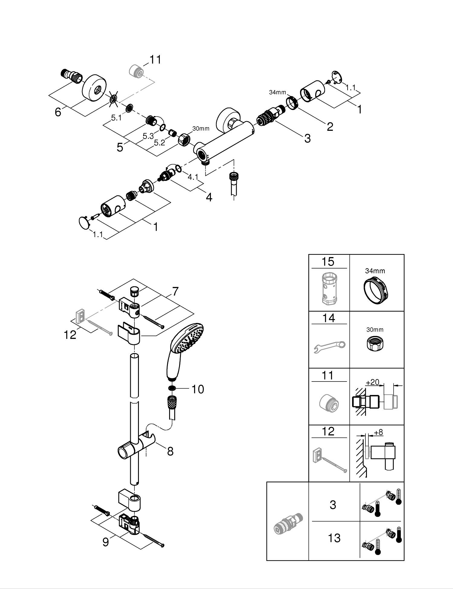 Baterie dus Grohe 34769001, 0.7 bar, 77 mm, 298 mm, 110 mm, 1.6 m, 900 mm, 2 orificii instalare, Crom