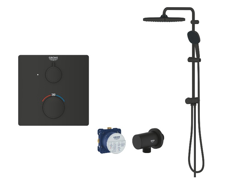 Grohe Baterie dus grohe grohtherm cube, incastrata, termostat, dus fix 250 mm, set dus 900 mm, mat, negru, 1022152430-3st