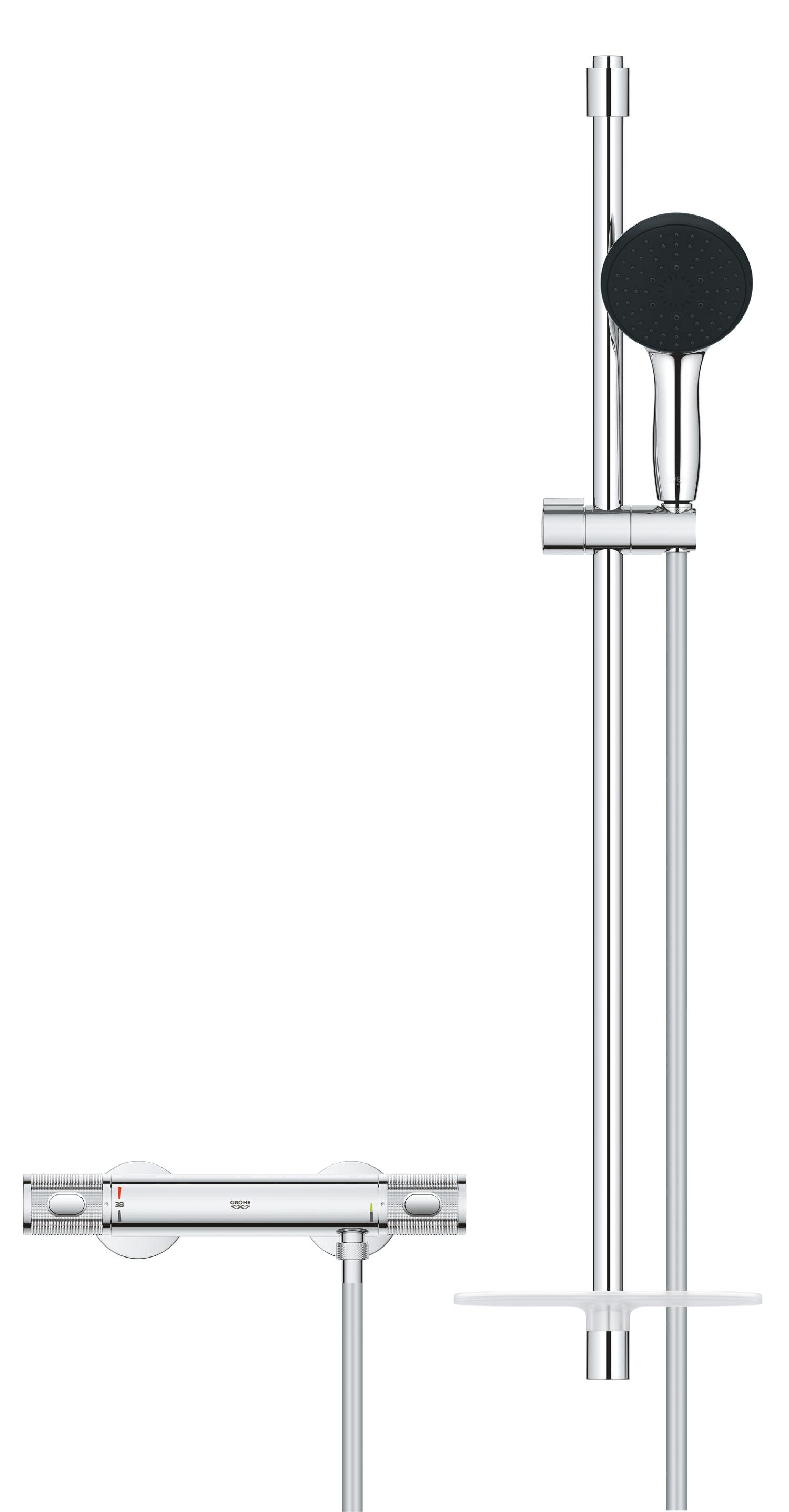 Baterie dus Grohe 34853001, 0.8 bar, 80 mm, 317 mm, 110 mm, 1.75 m, 900 mm, 2 orificii instalare, Crom