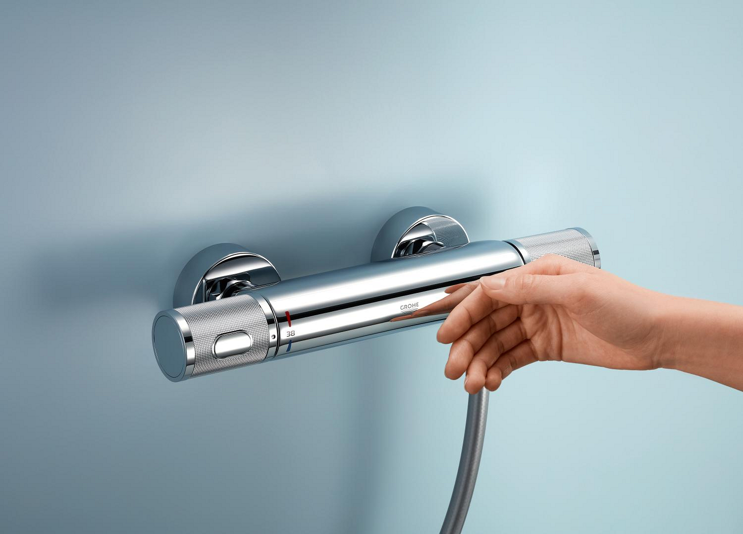 Baterie dus Grohe 34853001, 0.8 bar, 80 mm, 317 mm, 110 mm, 1.75 m, 900 mm, 2 orificii instalare, Crom