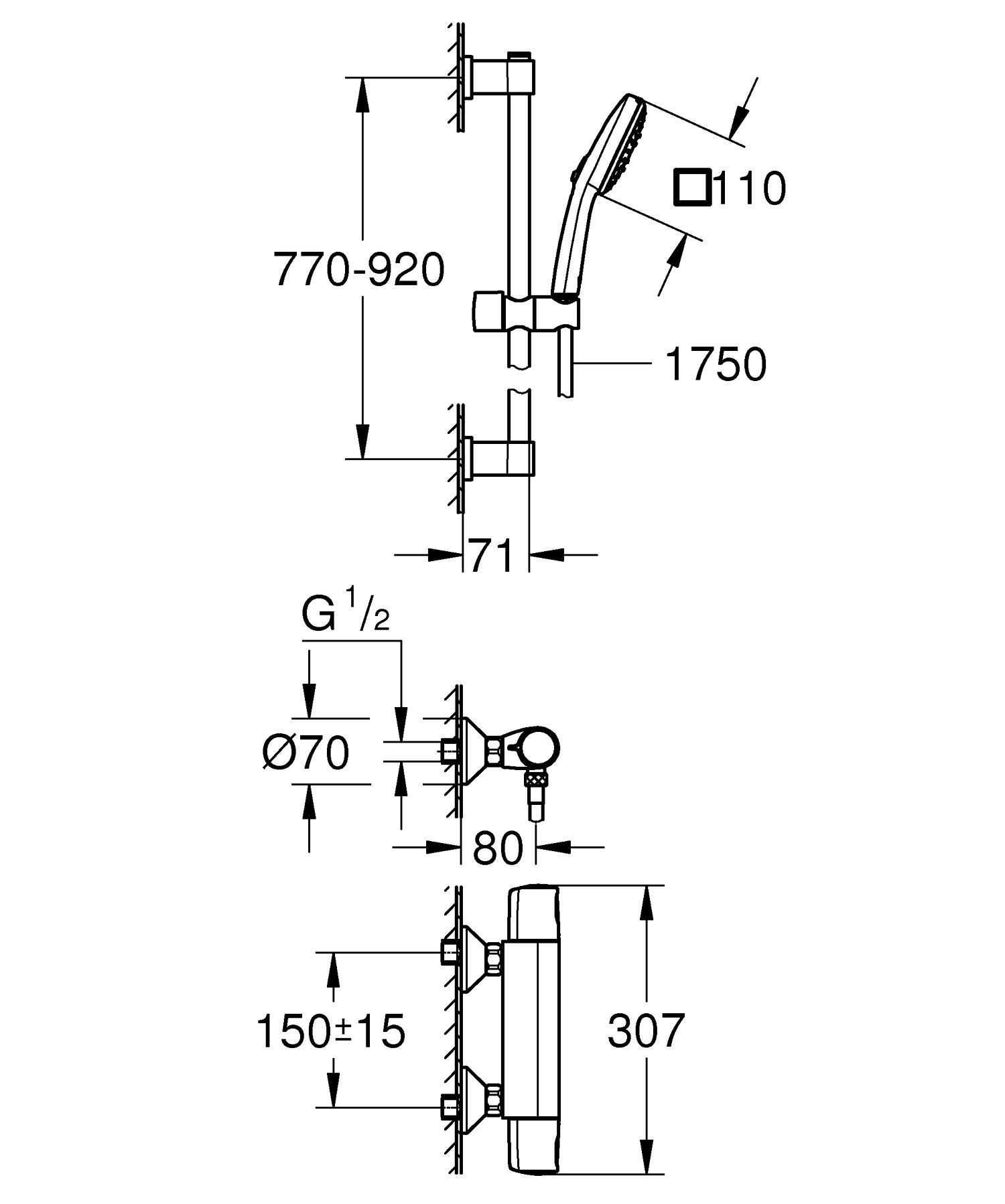 Baterie dus Grohe 34855003, Precision Trend, tip incastrare aparent, t
