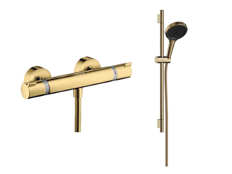 Hansgrohe Baterie dus hansgrohe ecostat, aparenta, termostat, coloana dus, 3 functii, lucios, auriu, 13116990-1st