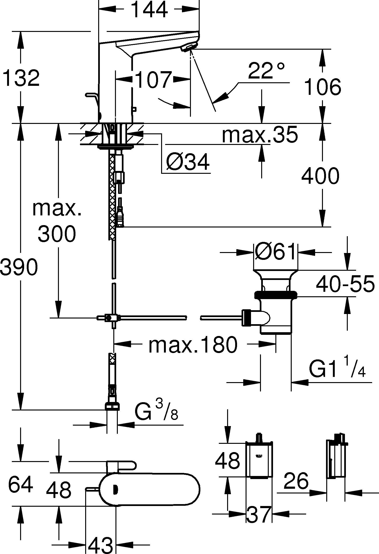 Baterie cu senzor Grohe 36331001, lavoar senzor Eurosmart, pentru lavo