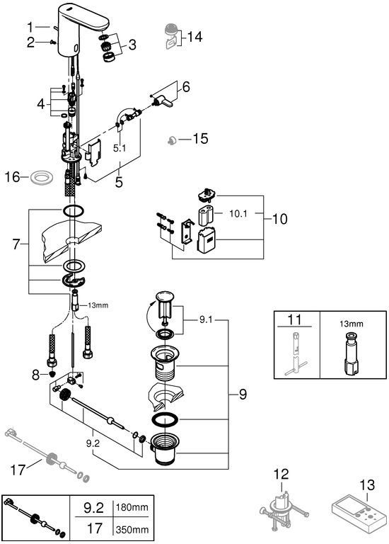 Baterie cu senzor Grohe 36331001, lavoar senzor Eurosmart, pentru lavo
