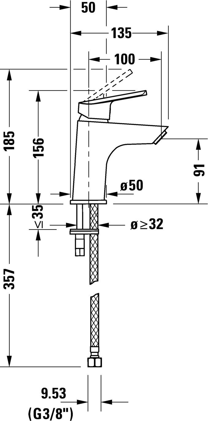Baterie pentru lavoar Duravit N11010002010, lavoar DuraStyle, tip coma