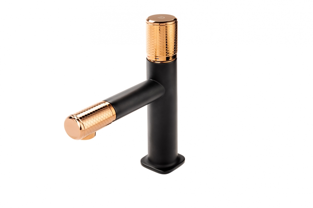 FDesign Baterie lavoar fdesign ardesia fd1-ard-2-25, 3/8'', marimea m, cartus ceramic, fara ventil, mat, negru / cupru