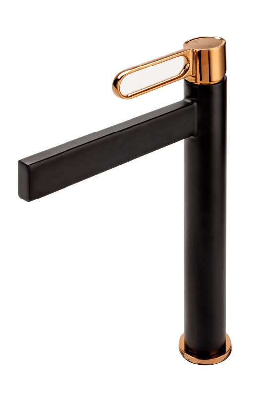 FDesign Baterie lavoar fdesin zaffiro fd1-zfr-2l-25, 3/8'', marimea xl, monocomanda, ventil push to open, mat, negru / cupru