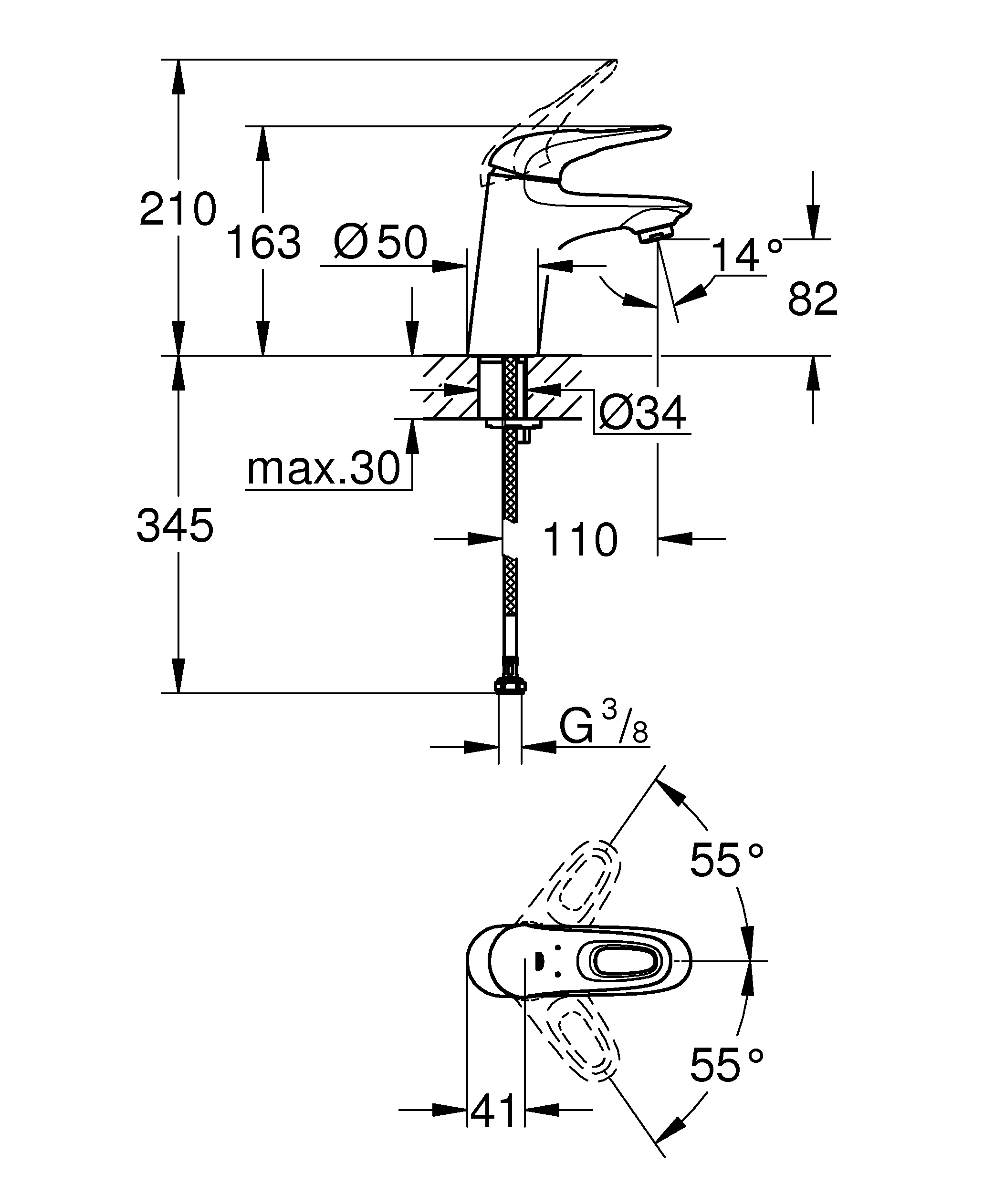 Baterie lavoar Grohe 32468003, Eurostyle, tip comanda monocomanda, tip