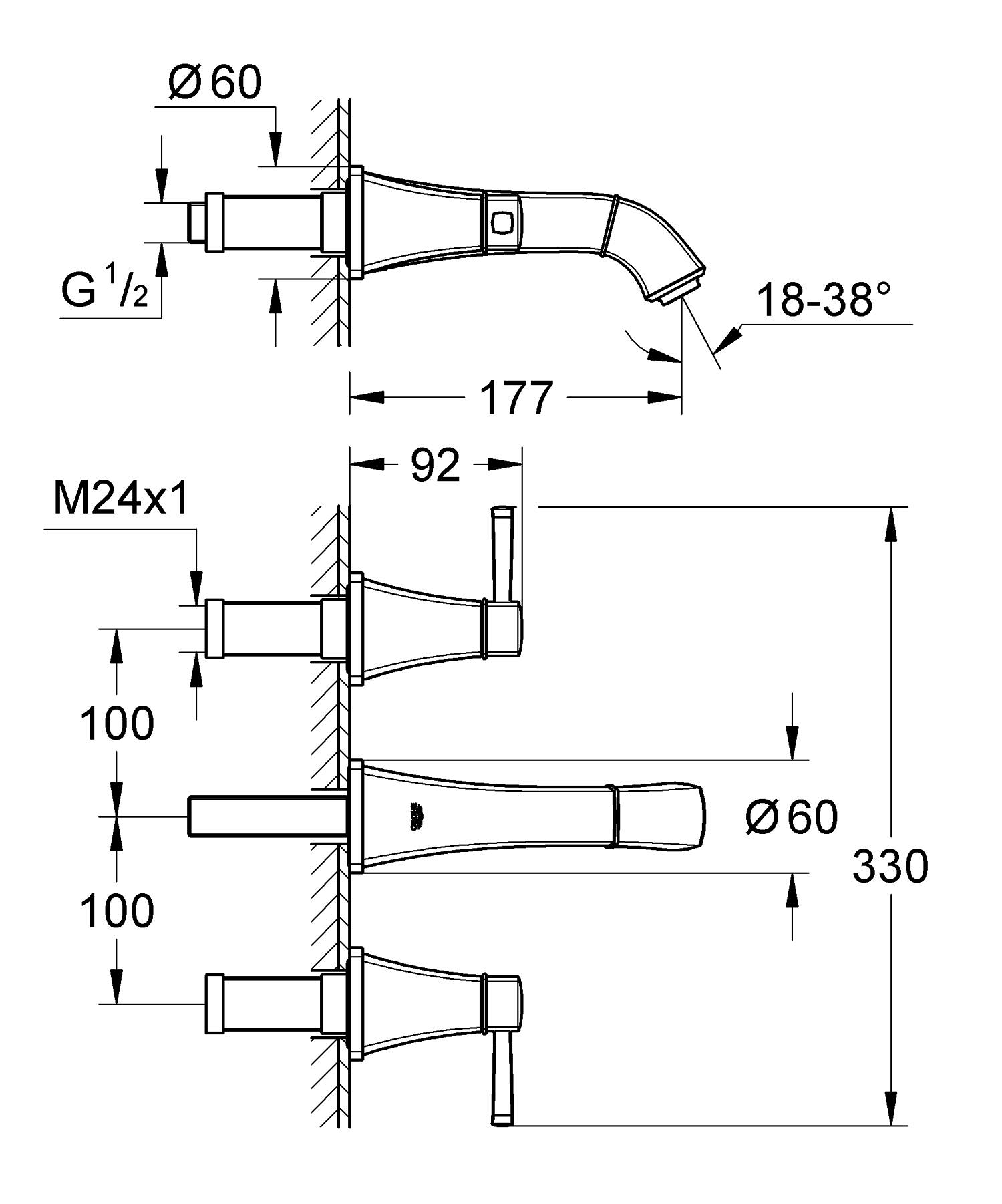 Baterie lavoar Grohe 20414000, Grandera, tip comanda dubla comanda, ti