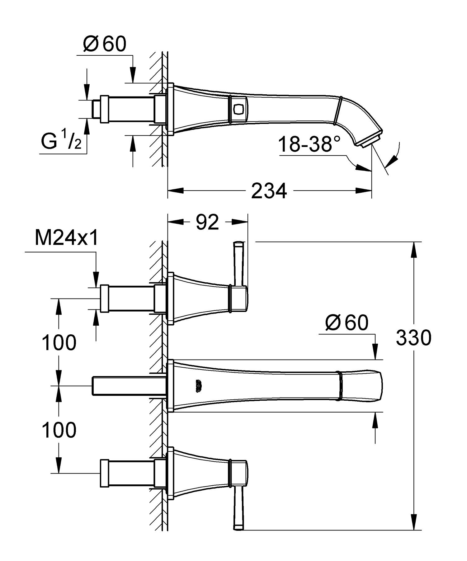 Baterie lavoar Grohe 20415000, Grandera, tip comanda dubla comanda, ti