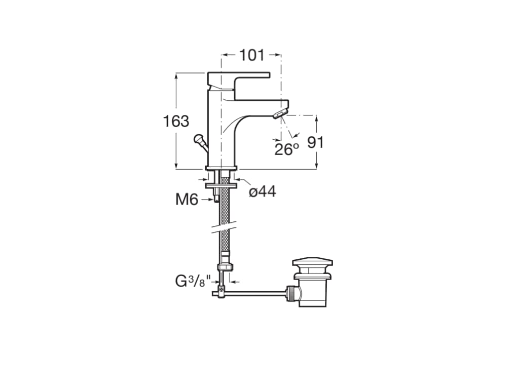 Baterie lavoar Roca A5A306AC0K, 28 mm, 5 l/min, 0.5 bar, 35 mm, 163 mm, 110 mm, 365 mm, 1 orificii instalare, Crom