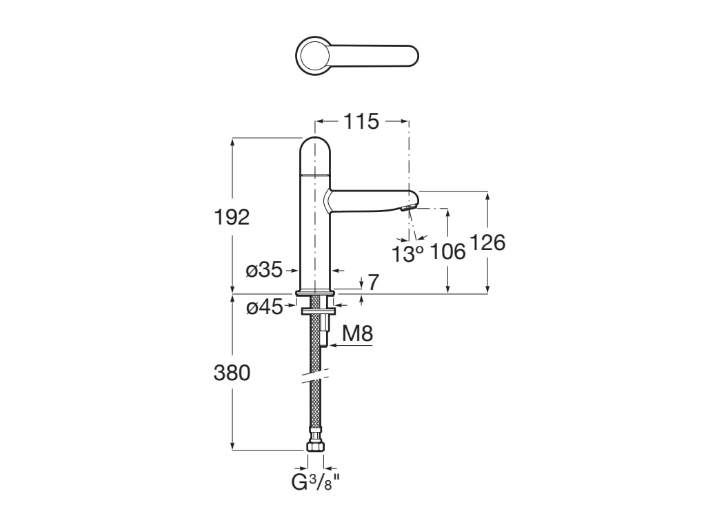 Baterie lavoar Roca A5A3Y3FP00, 28 mm, 5 l/min, 0.5 bar, 35 mm, 192 mm, 115 mm, 380 mm, 1 orificii instalare, Albastru