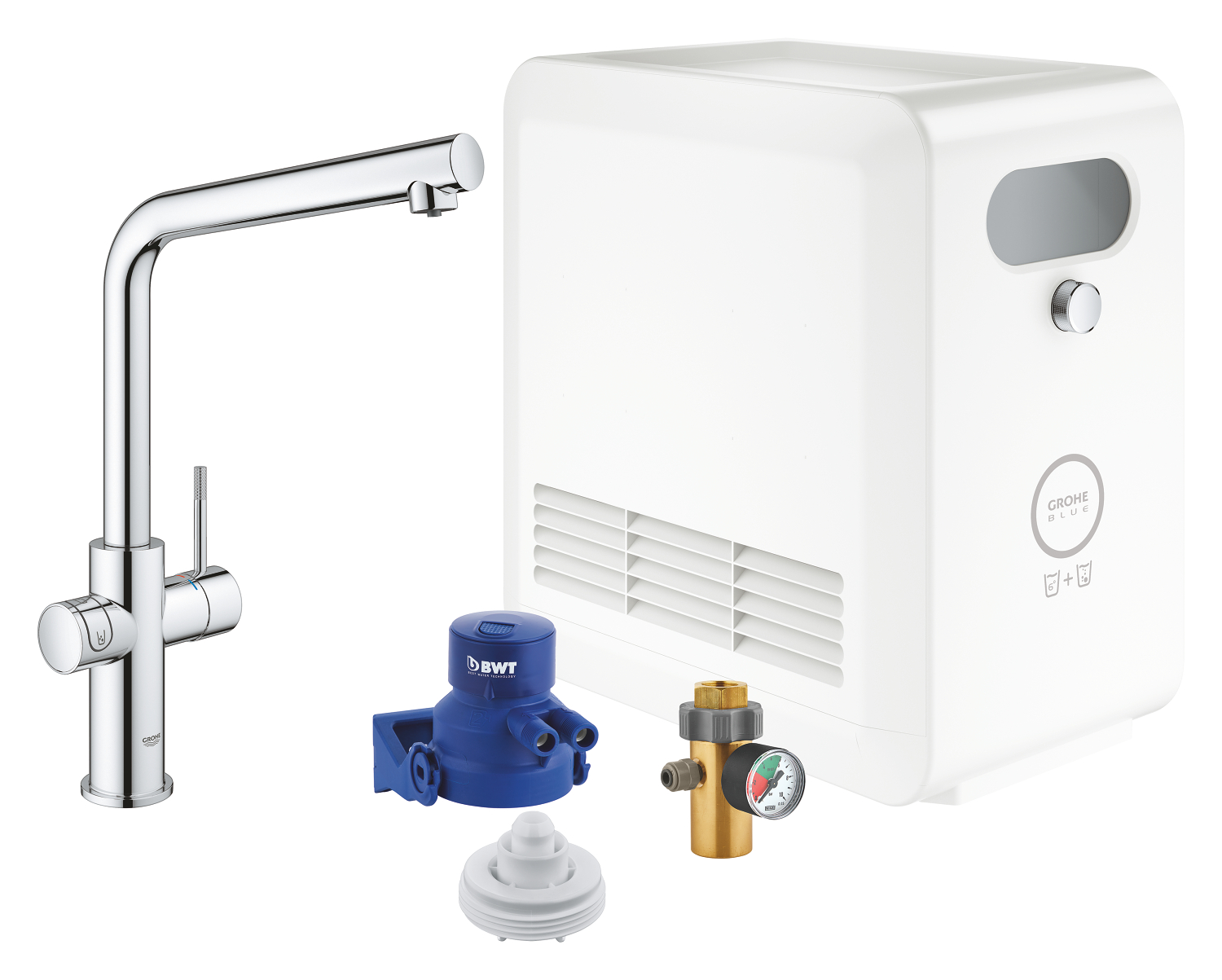 Grohe Baterie de bucatarie grohe blue professional 31347003, tip l, inalta, filtrare, racire, apa carbogazoasa, crom