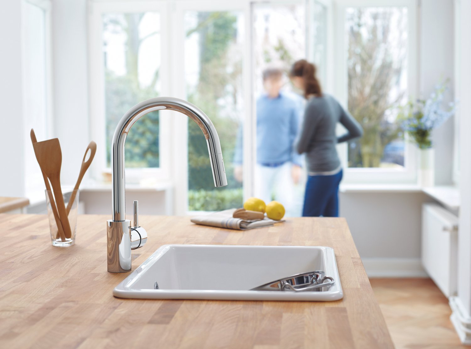 Baterie bucatarie Grohe 31483002, 1 bar, 381 mm, 223 mm, 1 orificii instalare, 2 sprayuri, 360 unghi pivotare, Crom