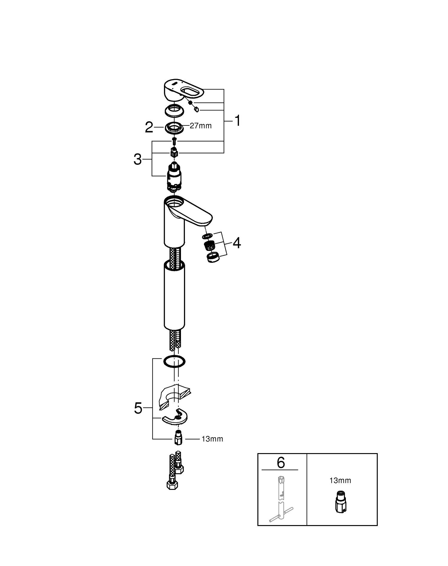 Baterie lavoar Grohe 23764000, 28 mm, 5.7 l/min, 1 bar, 35 mm, 310 mm, 107 mm, 390 mm, 1 orificii instalare, Crom