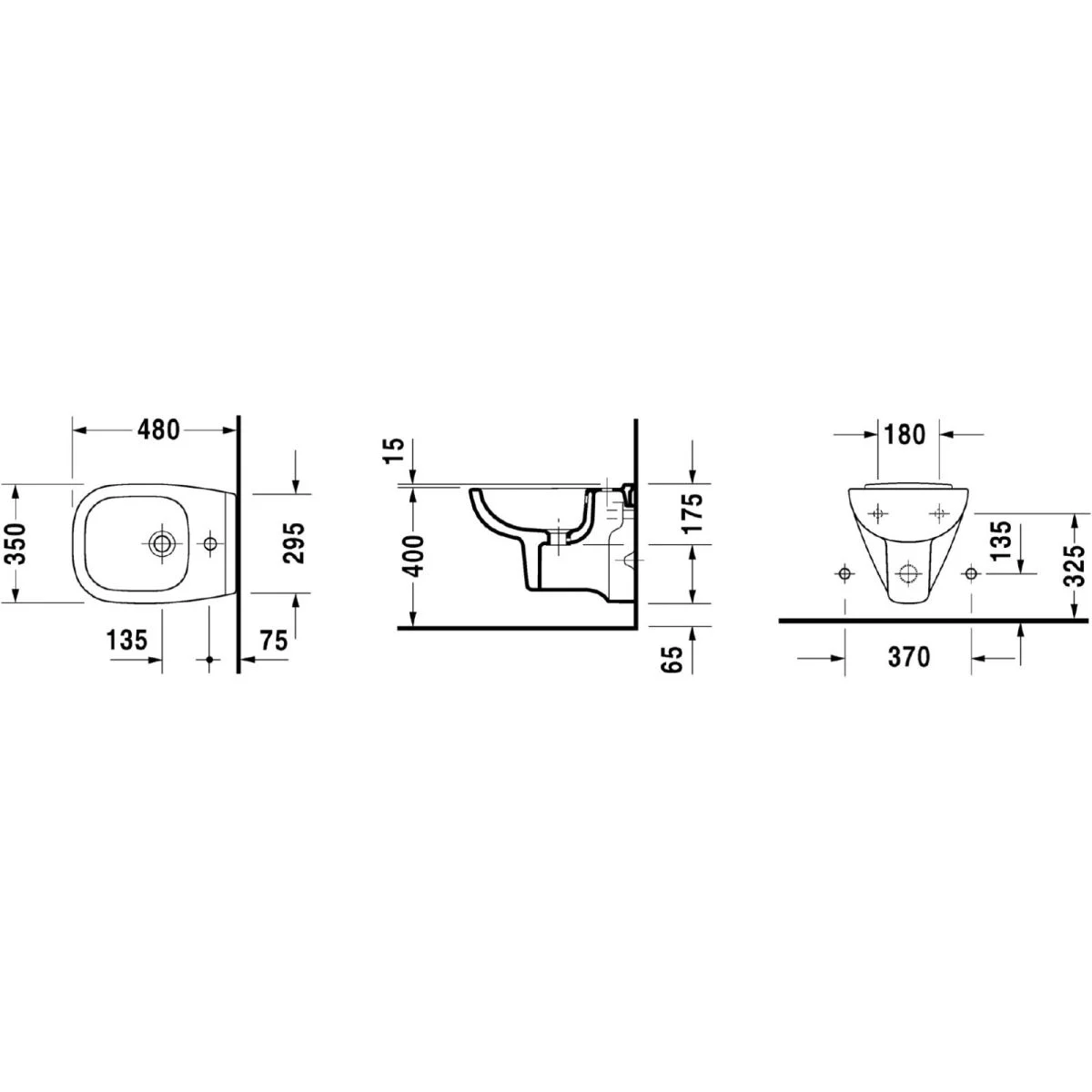 Bideu Duravit 22371500002, D-Code, montaj suspendat, preaplin, zona mo