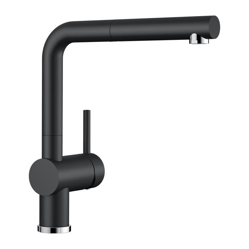 Blanco Baterie de bucatarie linus 526148, 3/8'', pipa inalta, tip l, dus extractabil, pivotanta, mat, negru / crom