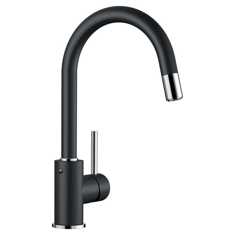Blanco Baterie de bucatarie mida 526146, 3/8'', pipa inalta, tip c, dus extractabil, pivotanta, mat, negru / crom