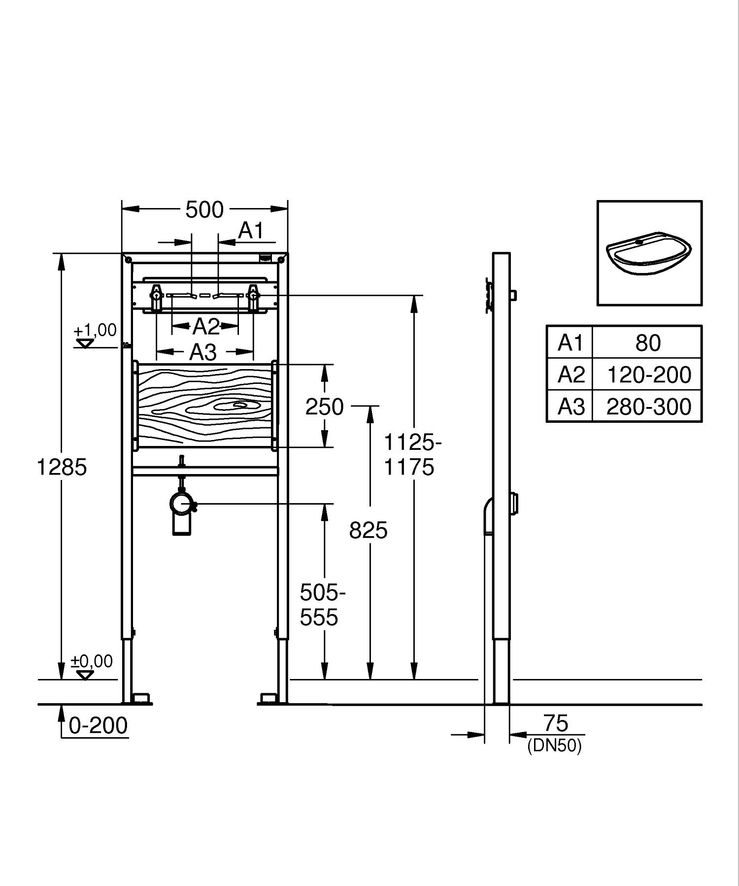 Cadru lavoar Grohe 38544000, Rapid SL, tip instalare in perete, tip al