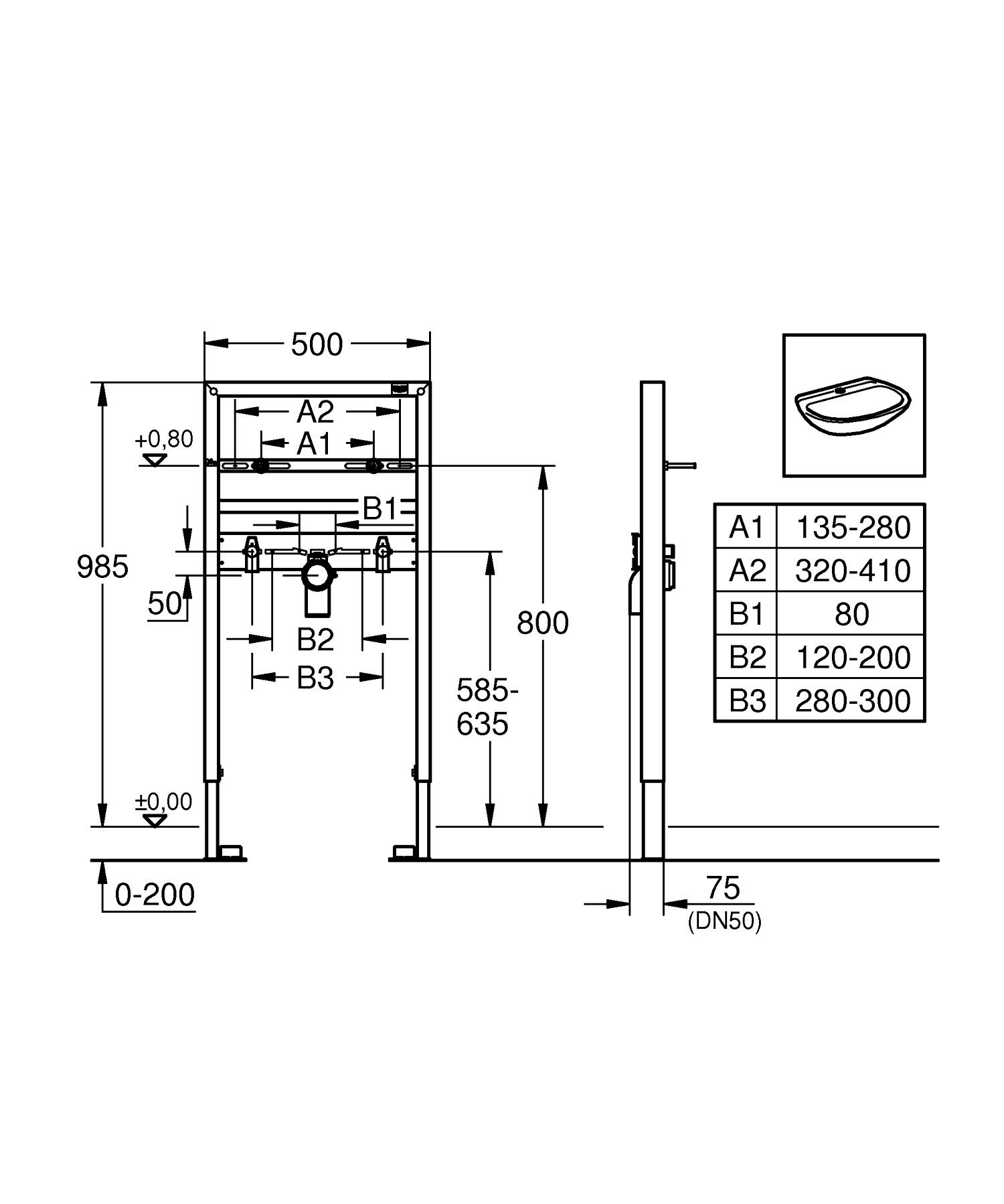 Cadru lavoar Grohe 38541000, suspendat Rapid SL, tip montare incastrat