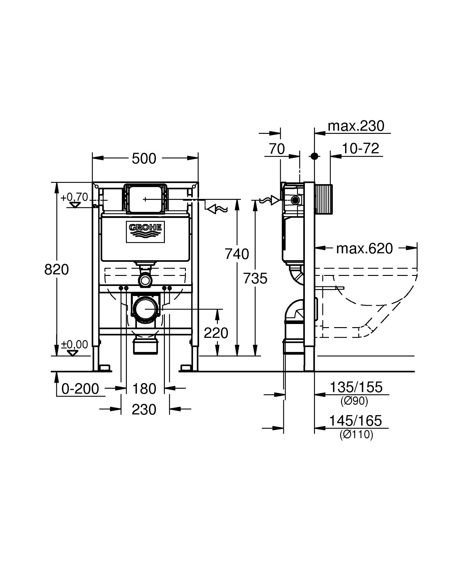 Set rezervor Grohe 38948000, Cadru 2in1 Rapid SL, tip instalare incast