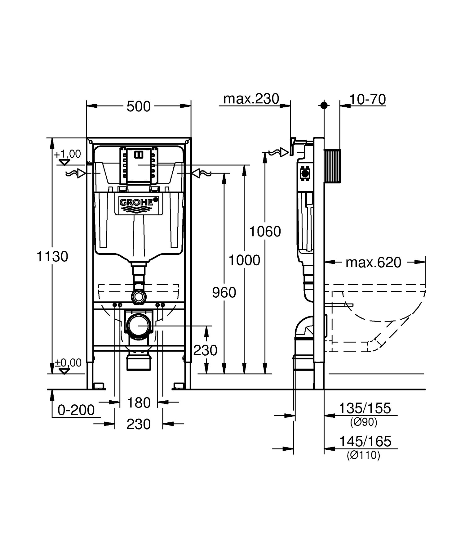 Set rezervor Grohe 39750001, Cadru 2in1 Rapid SL, tip instalare incastrat, tip placare uscata, numar moduri spalare 2 [1]