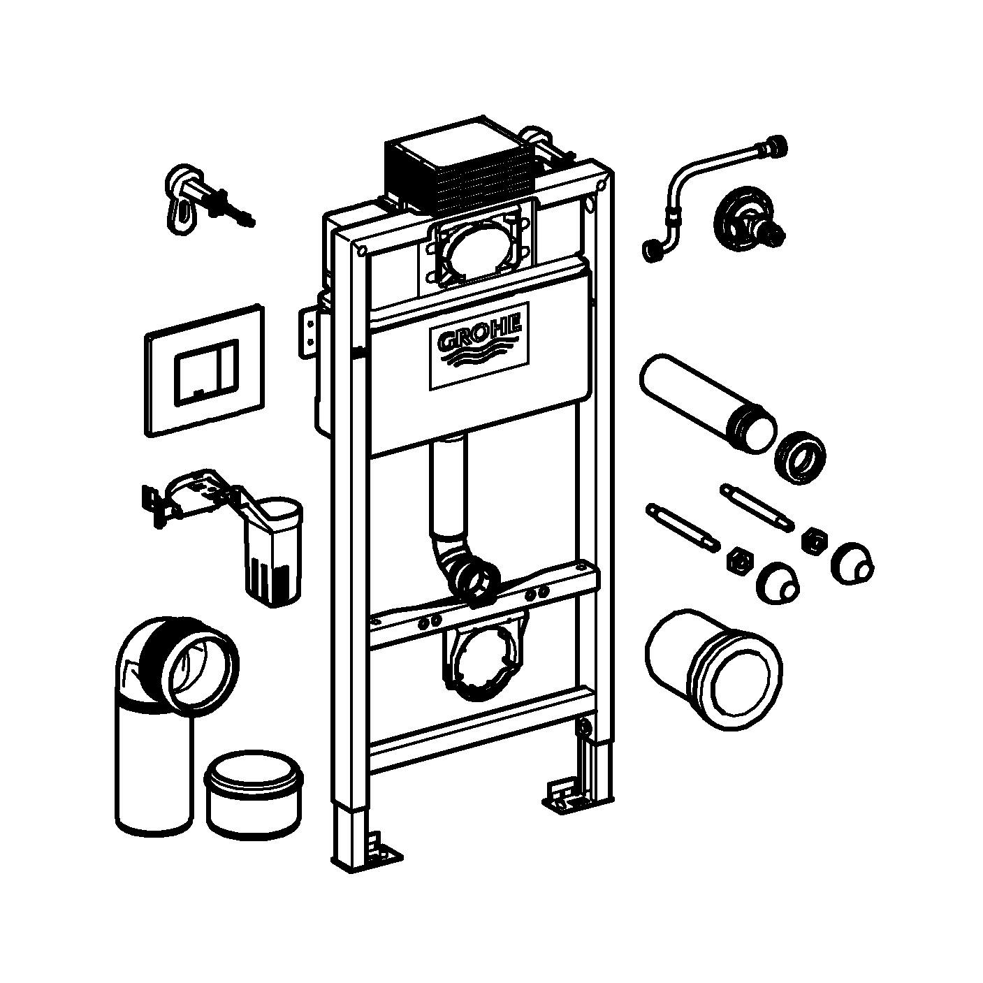 Cadru WC 3in1 Grohe 38888000, 985 mm, 500 mm, 110, 90 mm, 480 mm, 2 moduri spalare, incastrat, suport perete