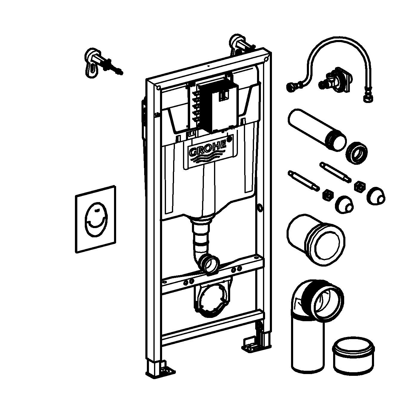 Cadru WC 3in1 Grohe 39503000, 1130 mm, 500 mm, 110, 90 mm, 480 mm, 2 moduri spalare, incastrat, suport perete