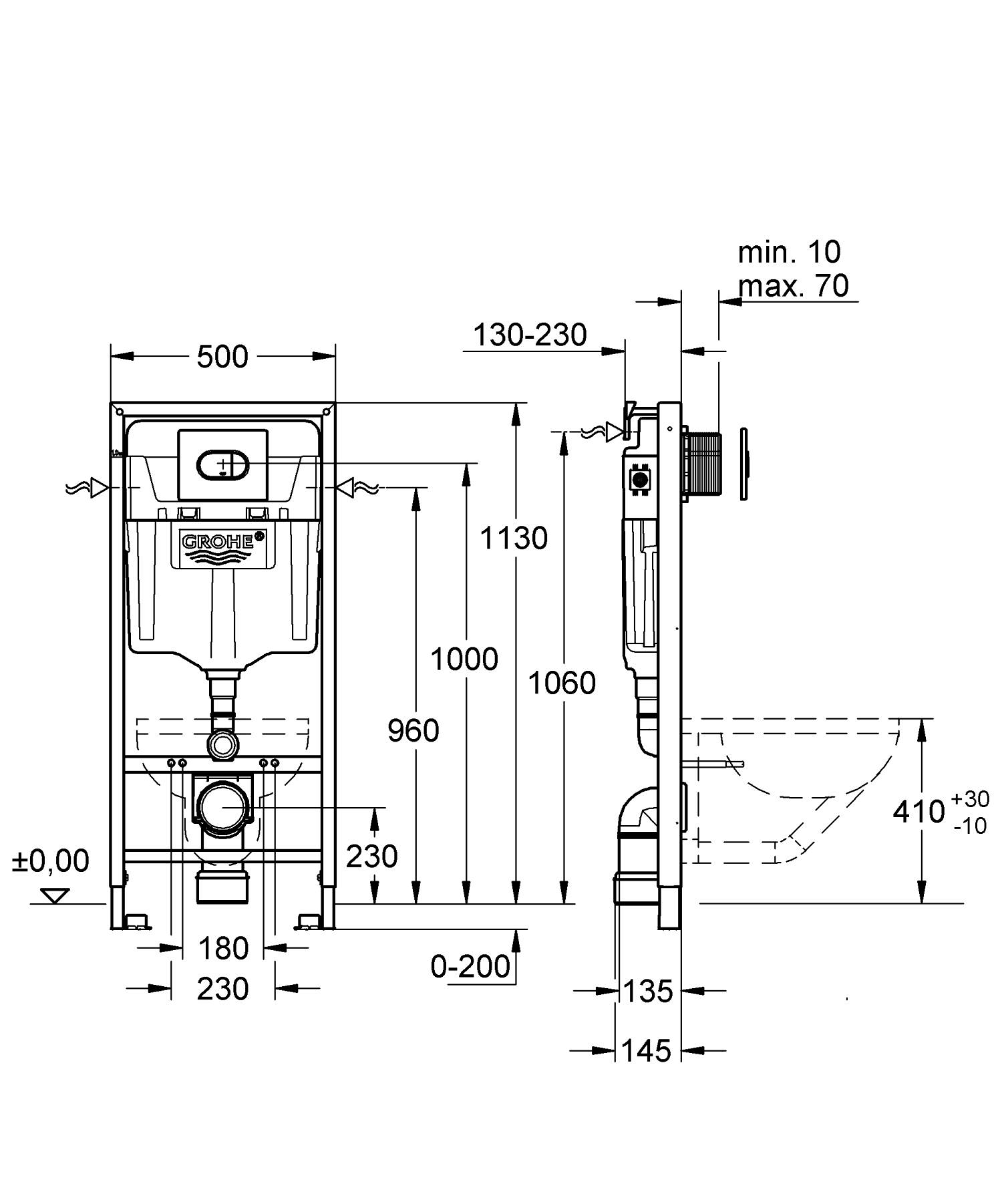 Set rezervor Grohe 38981000, Cadru Rapid SL, tip instalare incastrat, 