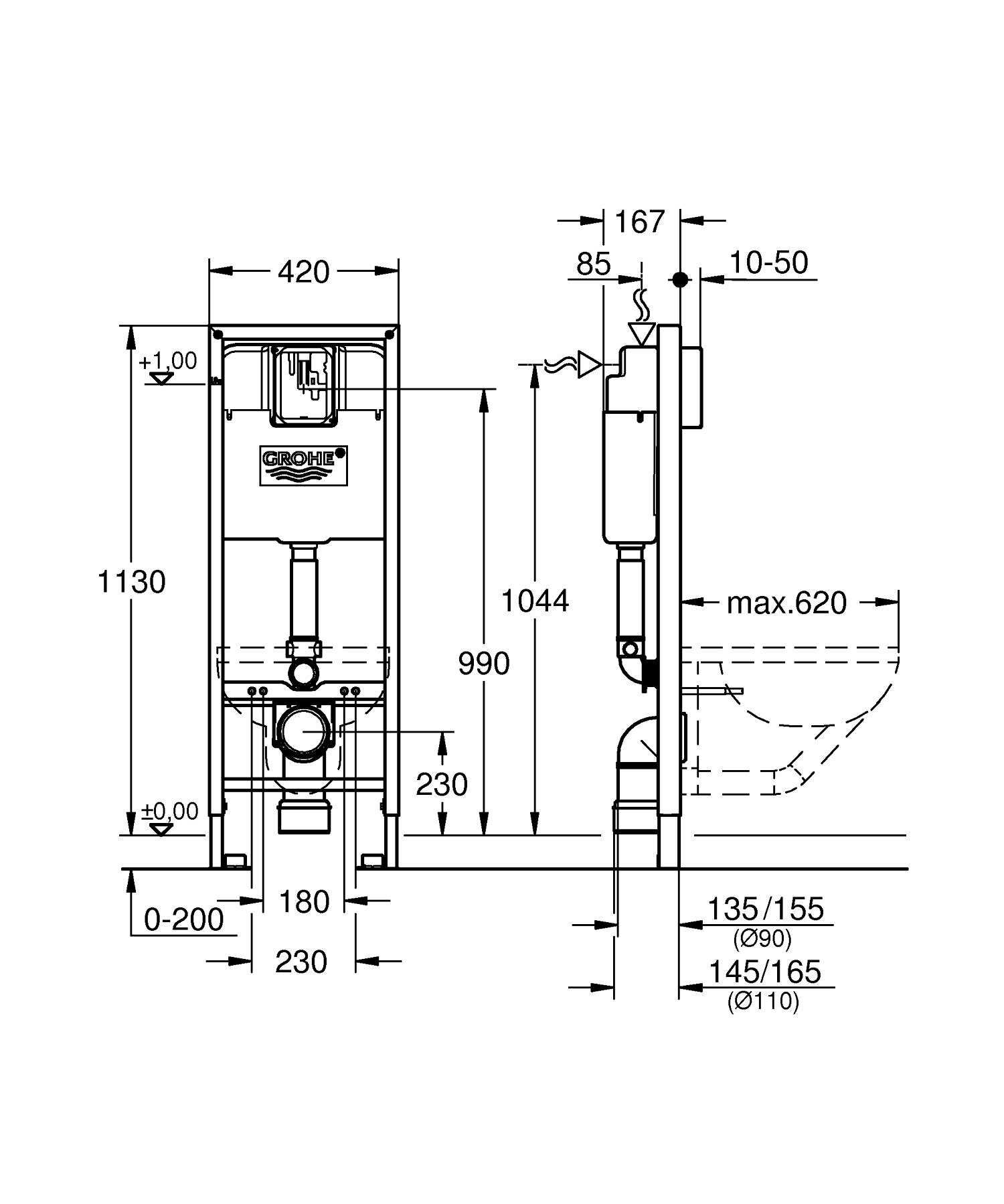 Rezervor Grohe 38713001, Cadru Rapid SL, tip instalare incastrat, tip 