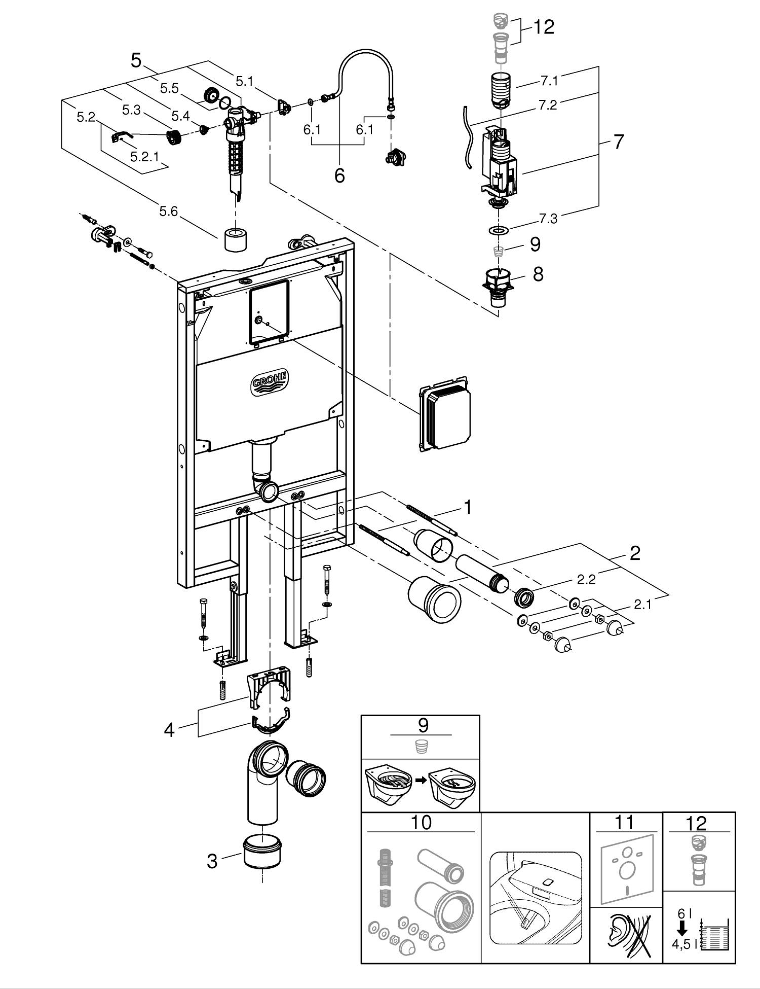 Rezervor Grohe 38994000, Cadru Rapid SL Slim, tip instalare incastrat,