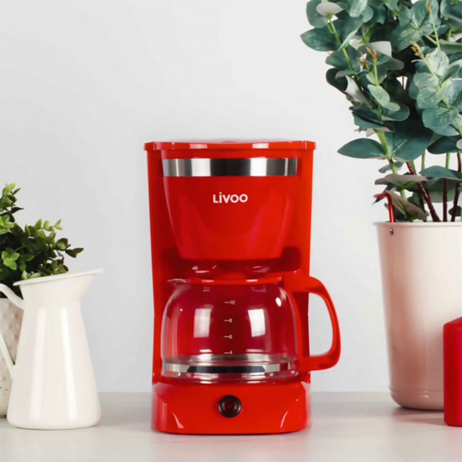Livoo Cafetiera livoo, 800 w, 12 cesti, 1.25 l, anti-picurare, rosu, dod163rc