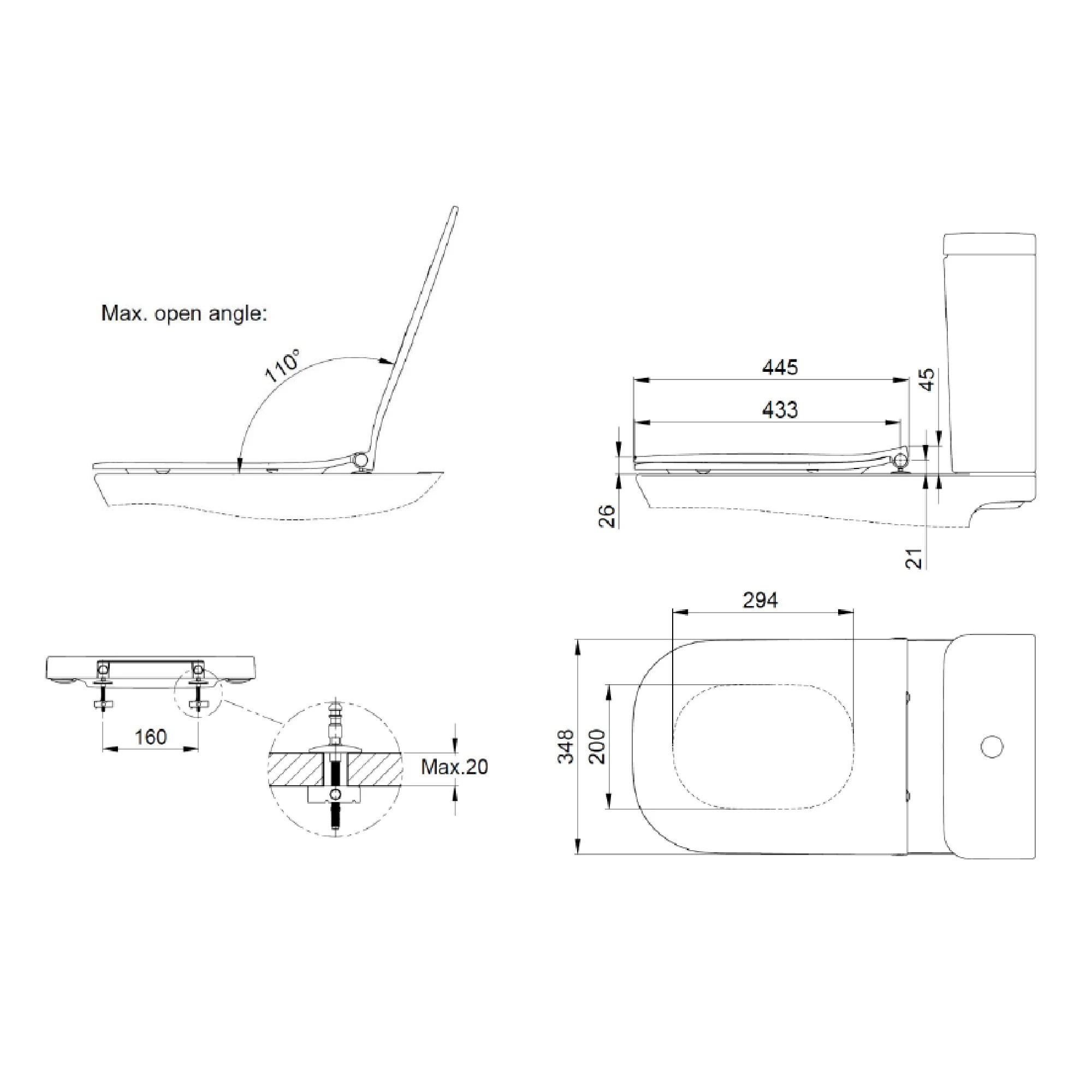 Capac WC Roca A801472003, The Gap Square, pentru wc, capac softclose, 