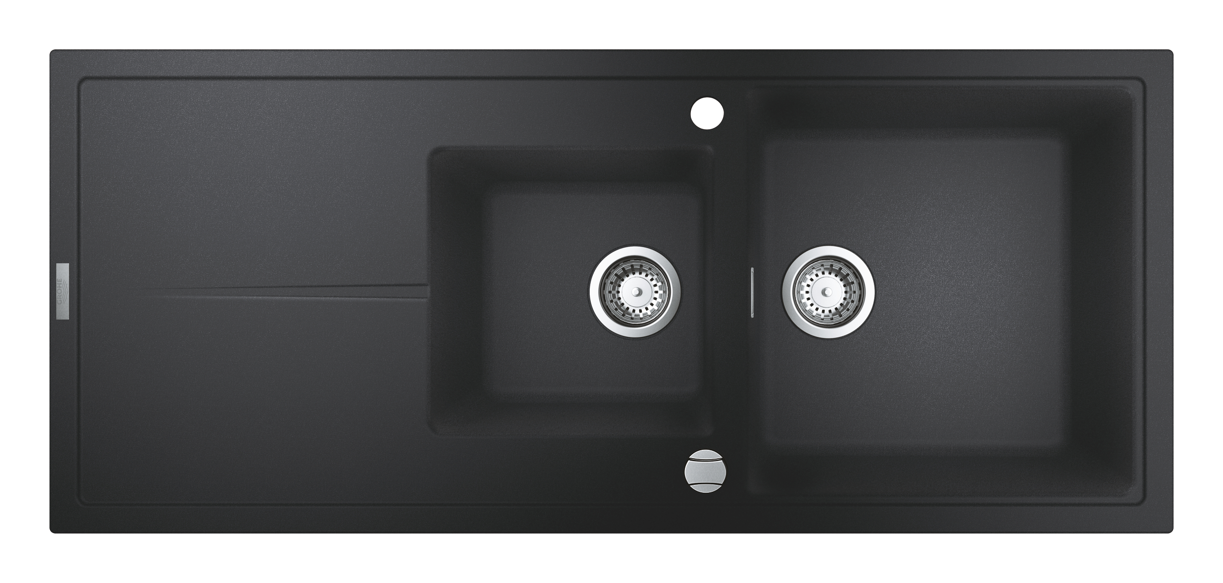 Grohe Chiuveta quartz grohe k400 31643ap0, 1160 x 500 mm, 2 boluri, montare pe blat, evacuare, negru