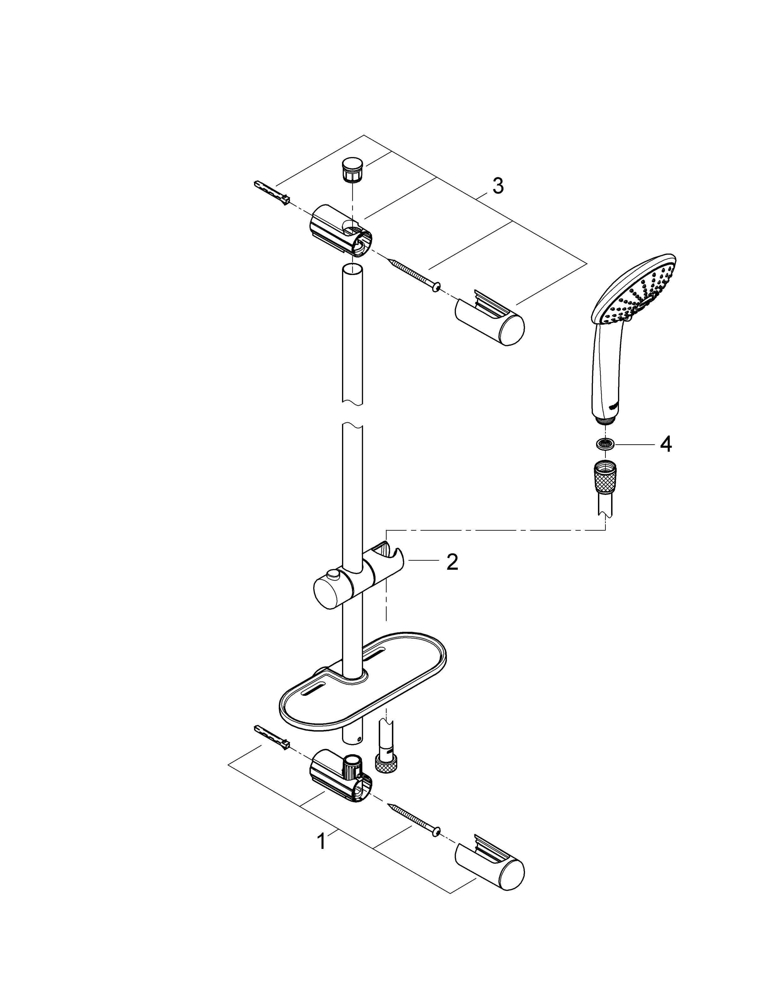 Coloana de dus Grohe 27227001, 1.75 m, 110 mm, 900 mm, 3 functii para dus, 1/2 conexiune furtun, Crom