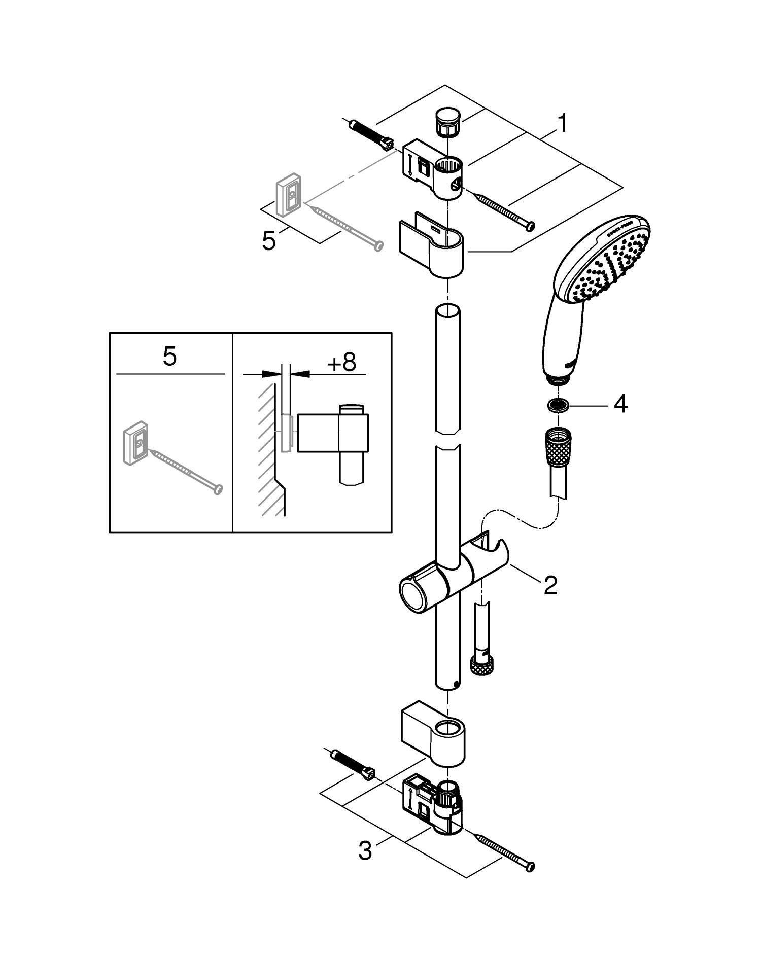 Coloana dus Grohe Tempesta 110, universala, 600 mm, 1 fun…