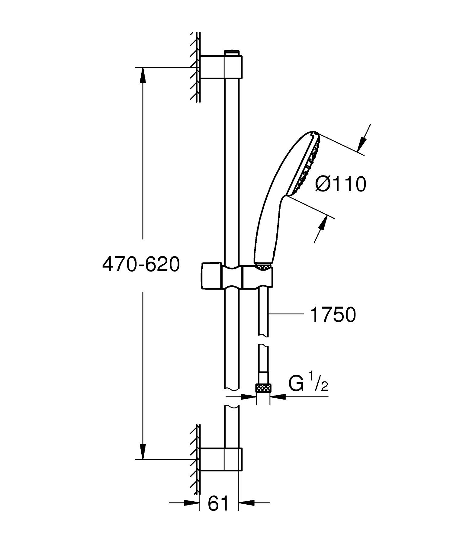 Coloana dus Grohe Tempesta 110, universala, 600 mm, 1 fun…
