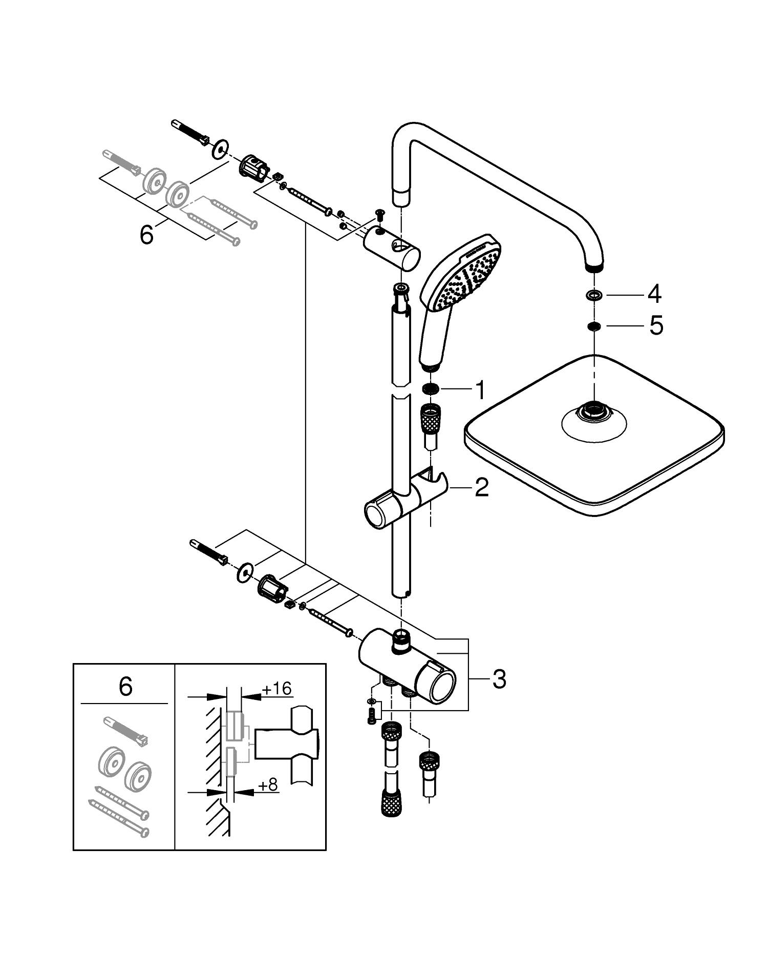 Coloana dus Grohe Tempesta Cube 250, aparent, dus fix 250…