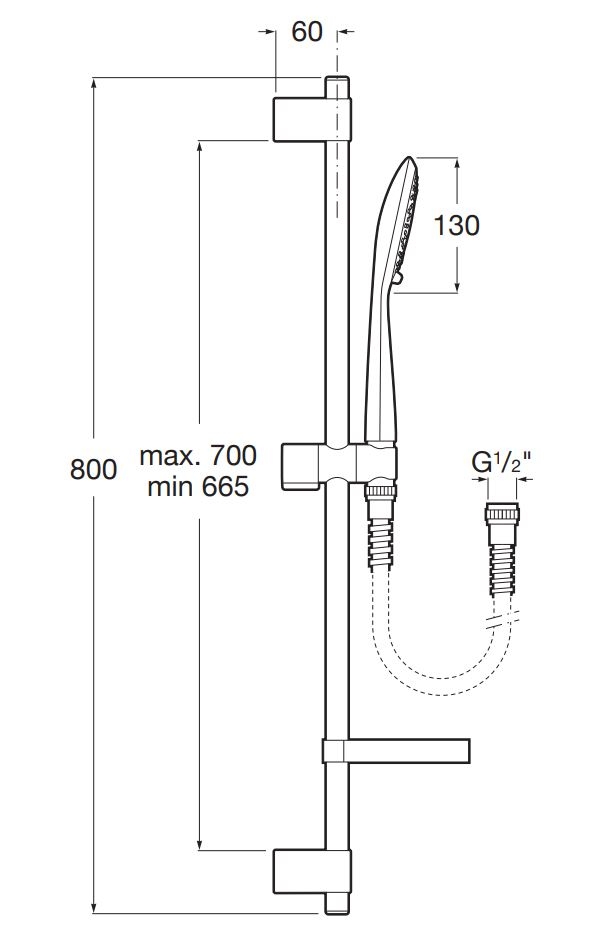 Coloana dus Roca A5B1408C00, 1.7 m, 130 mm, 800 mm, 4 functii para dus, 1/2 conexiune furtun, conexiune universala, Crom
