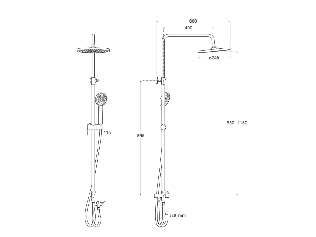Coloana dus Roca A5B9M61C00, 1.7 m, 80 mm, 1250 mm, 245 mm, 1 functii para dus, 1/2 conexiune furtun, Crom